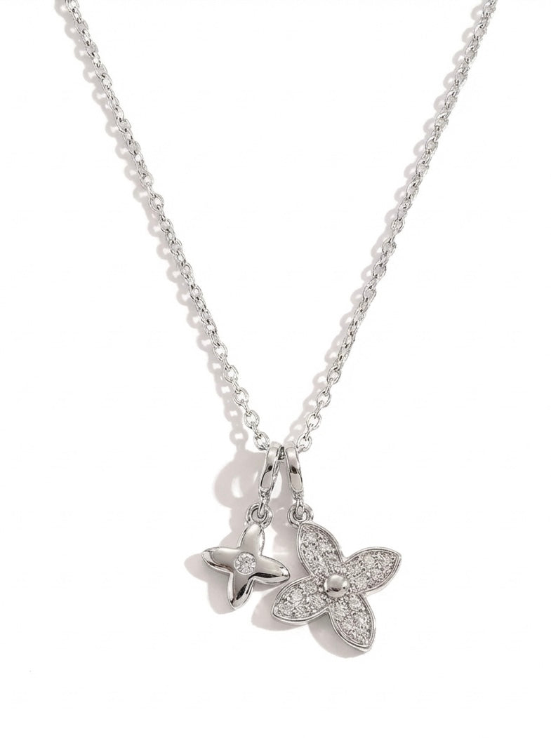 Dual Four-Petal Drop Pendant Necklace