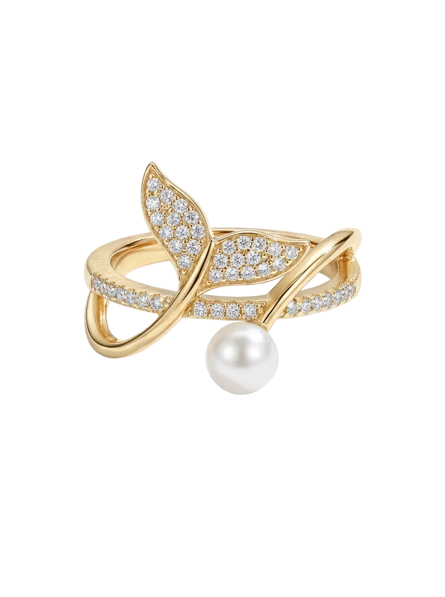 Pavé Wing Interlaced Pearl Ring