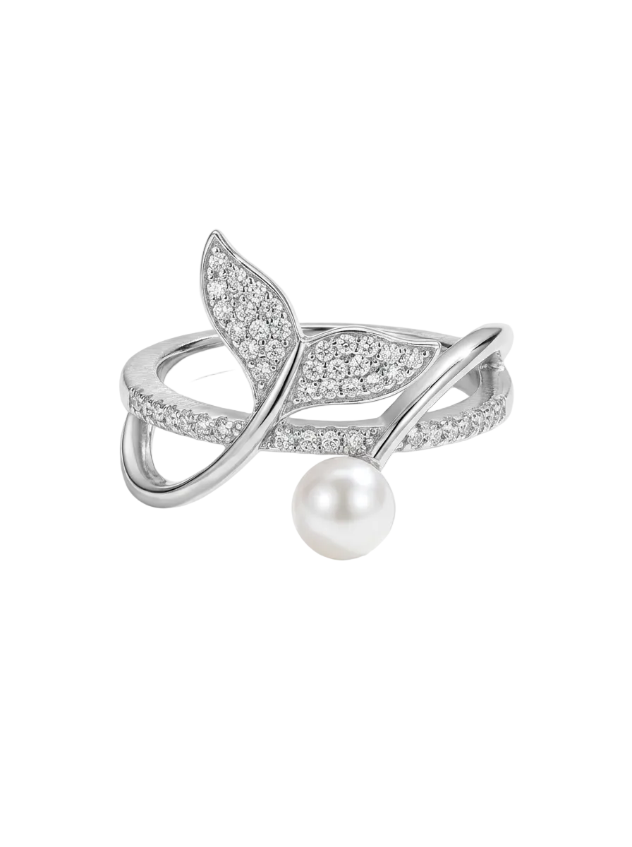 Pavé Wing Interlaced Pearl Ring