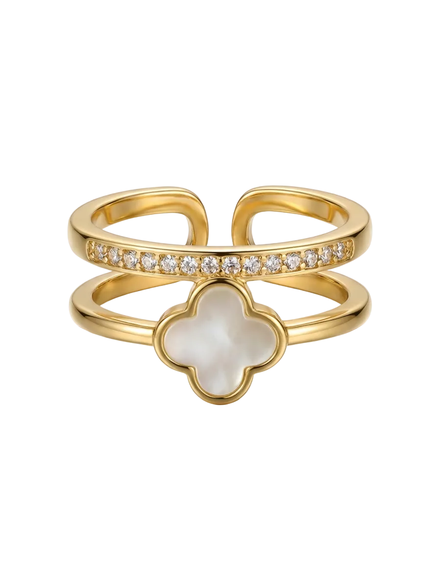 Double-Layer Pavé Clover Ring