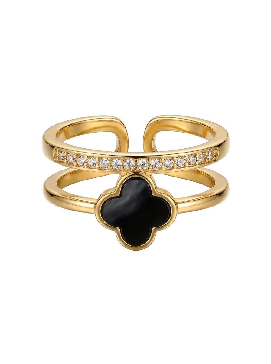 Double-Layer Pavé Clover Ring