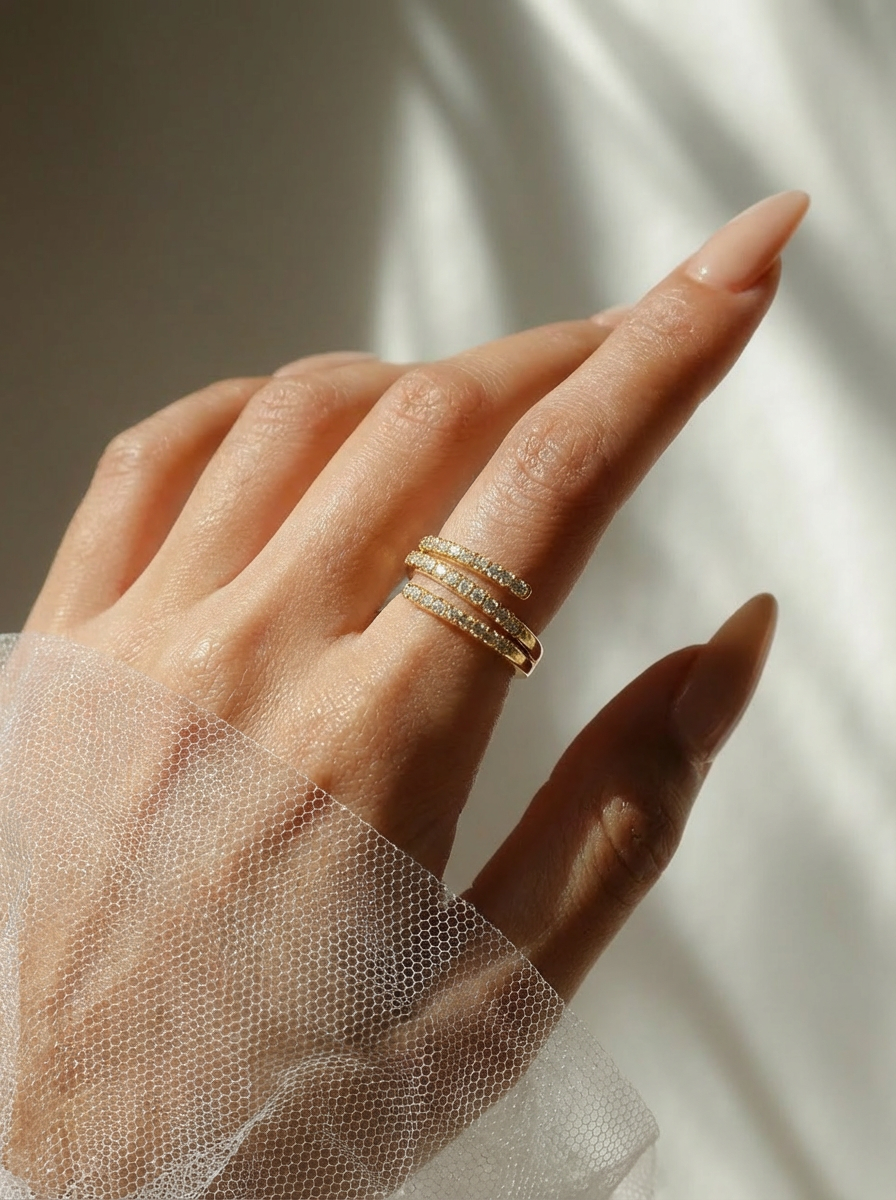 Triple Spiral Pavé Wrap Ring