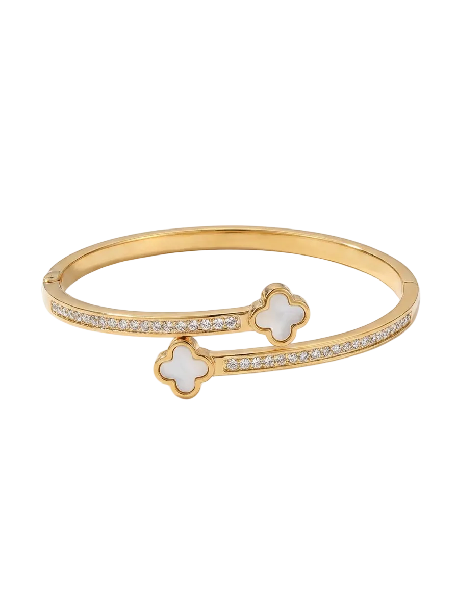 Double-Layer Pavé Clover Open Cuff