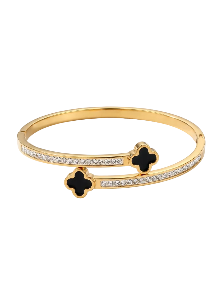 Double-Layer Pavé Clover Open Cuff
