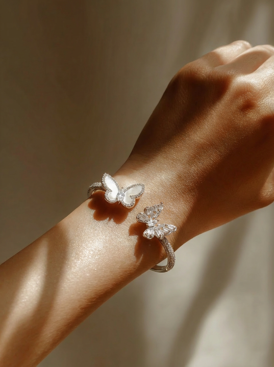 Asymmetric Dual-Butterfly Pavé Cuff