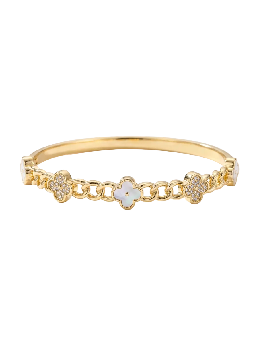 Double-Band Pavé Chain Clover Cuff