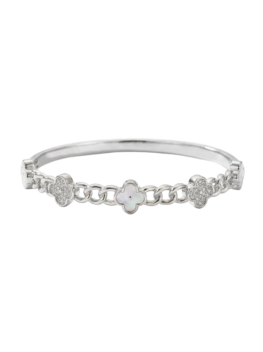 Double-Band Pavé Chain Clover Cuff