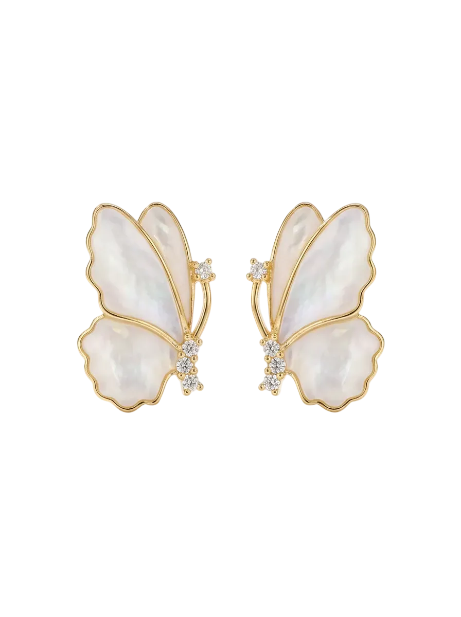Pavé Spine Butterfly Shell Stud Earrings
