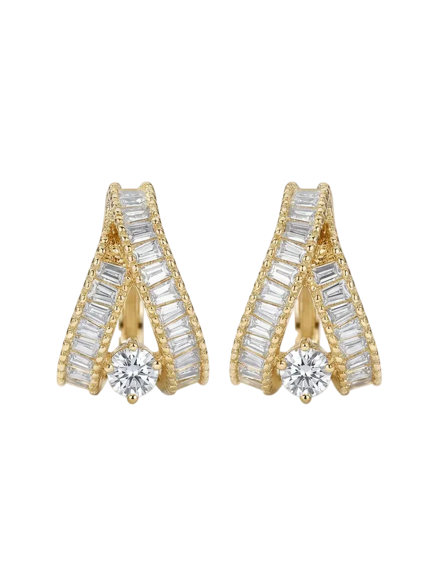 Baguette Pavé Ribbon-Shaped Huggie Earrings