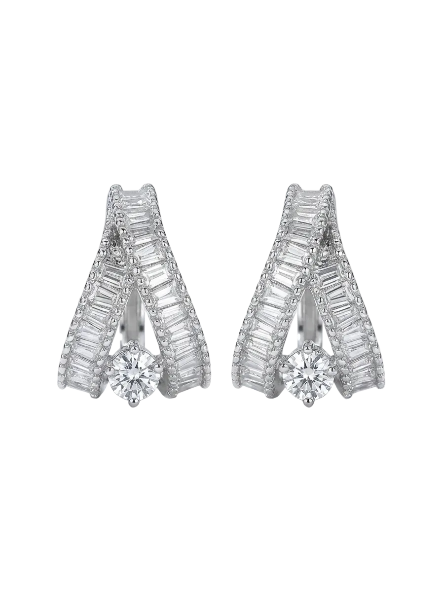 Baguette Pavé Ribbon-Shaped Huggie Earrings