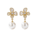 Crystal Clover Pearl Drop Earrings