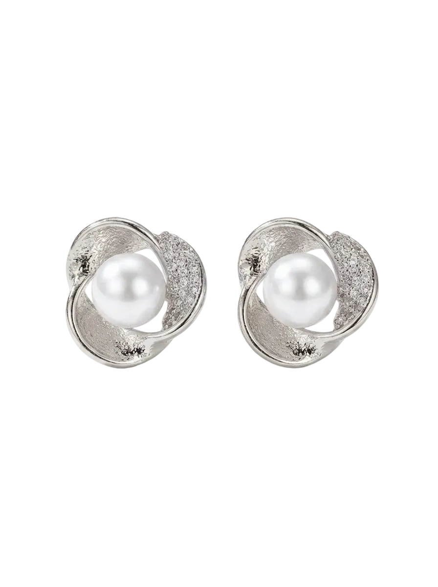 Twisted Pavé Pearl Stud Earrings