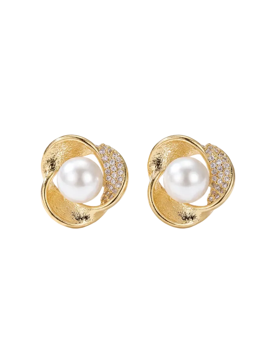 Twisted Pavé Pearl Stud Earrings