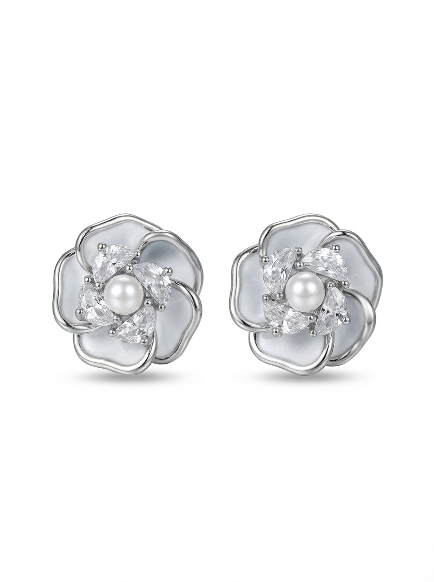 Vortex Petal and Crystal Stud Earrings