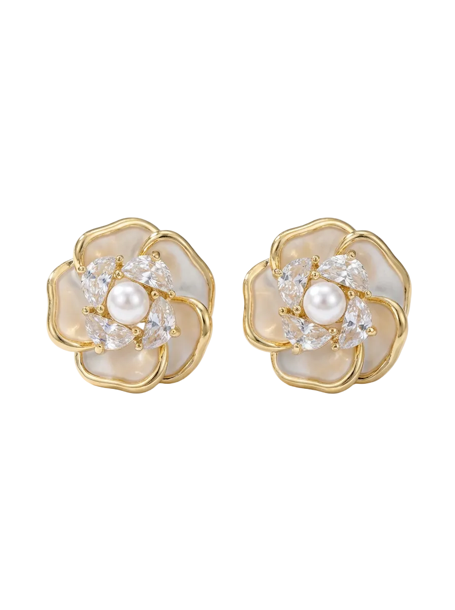 Vortex Petal and Crystal Stud Earrings