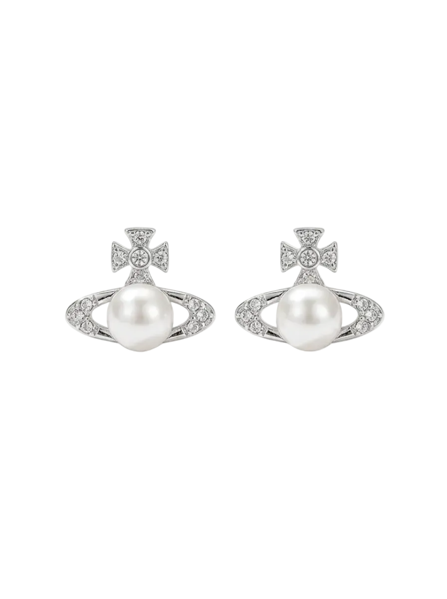 Pavé Saturn Pearl and Cross Earring
