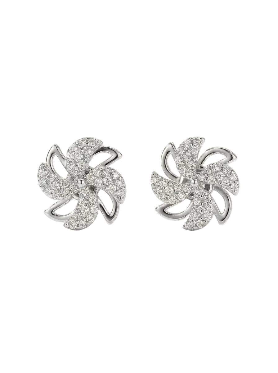 Dual-Layer Rotating Pavé Pinwheel Earring