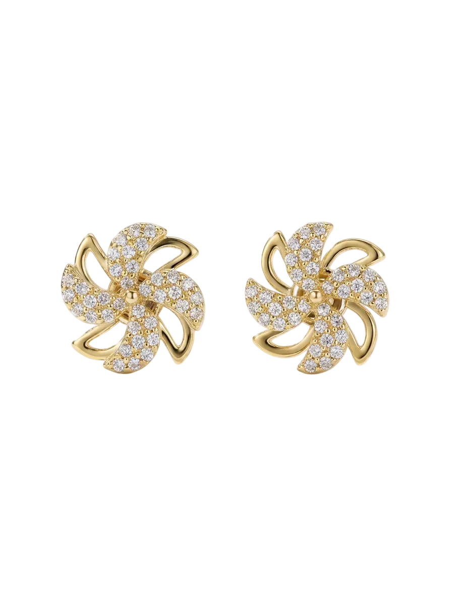 Dual-Layer Rotating Pavé Pinwheel Earring
