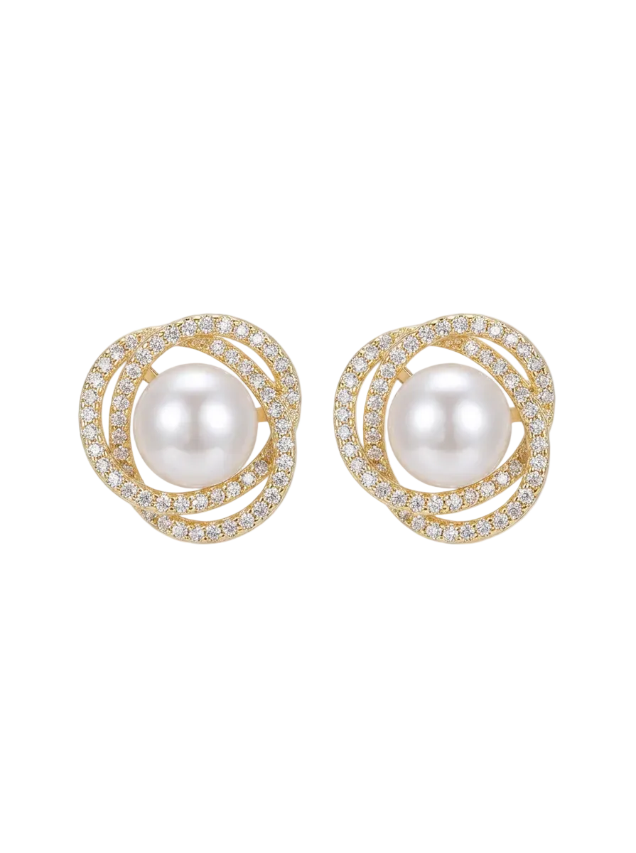 Gilded Pearl Halo Stud Earrings