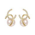 Interlaced Arc Pearl Stud Earrings