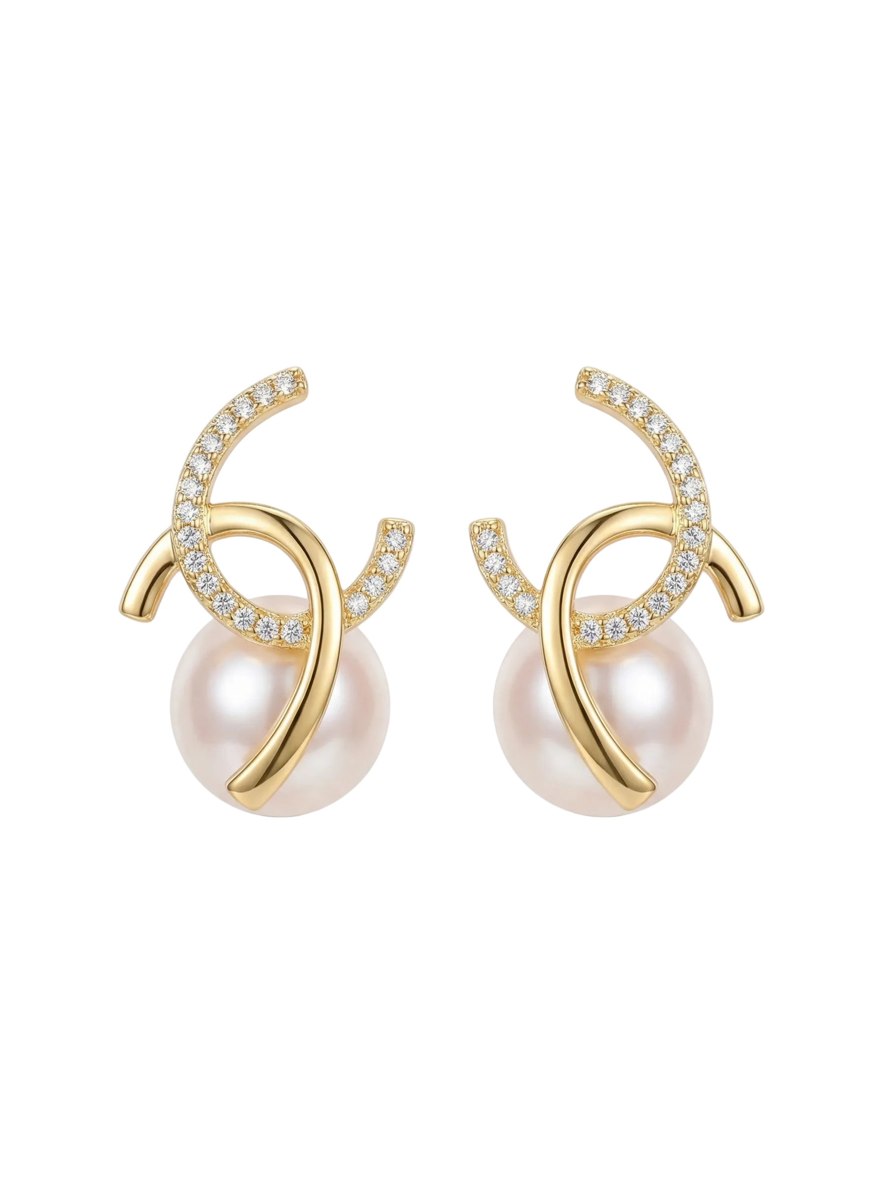 Interlaced Arc Pearl Stud Earrings