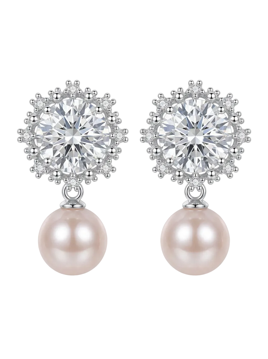 Celeste Halo Pearl Drop Earrings