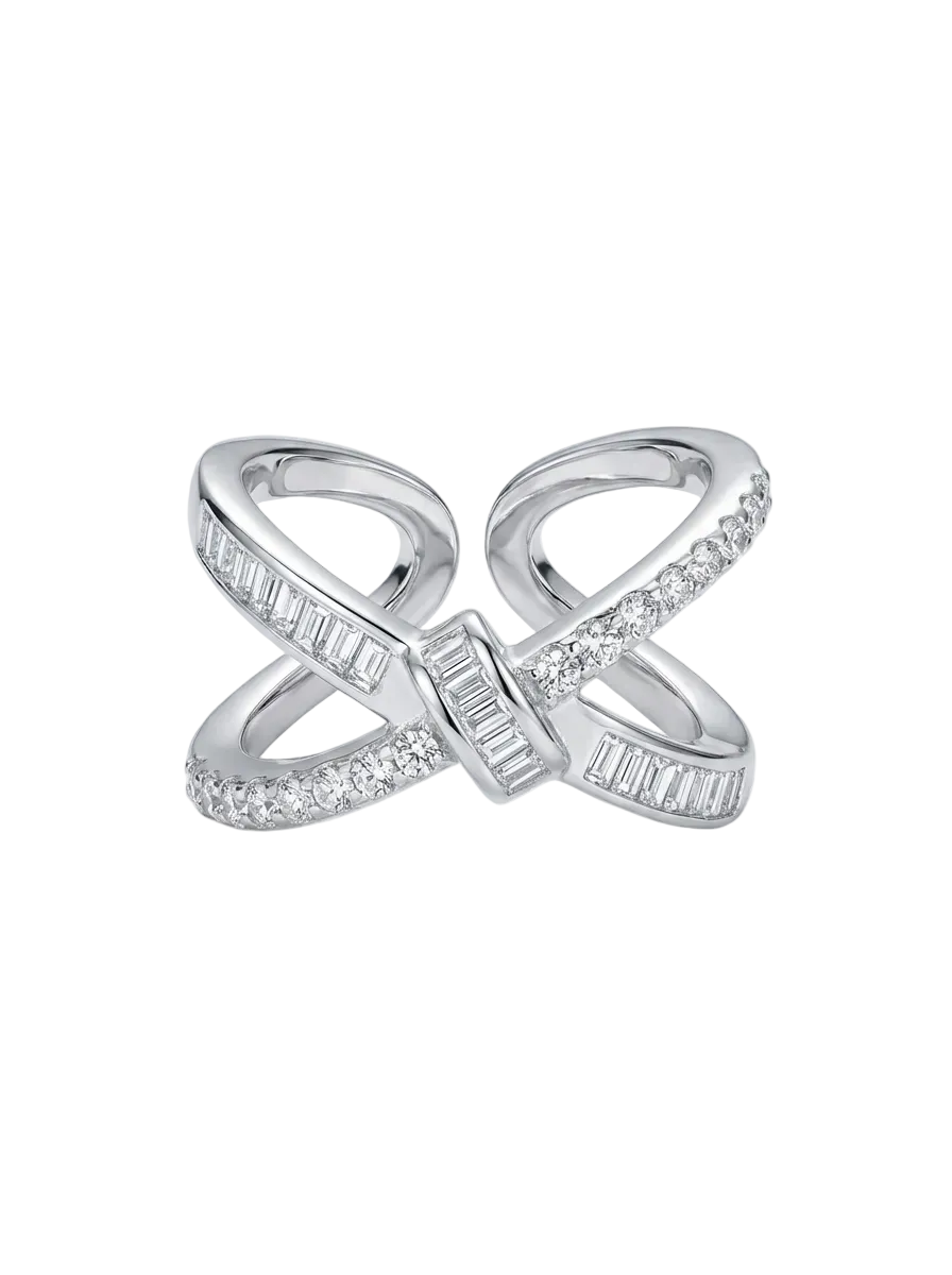 Crossed Pavé Band Ring