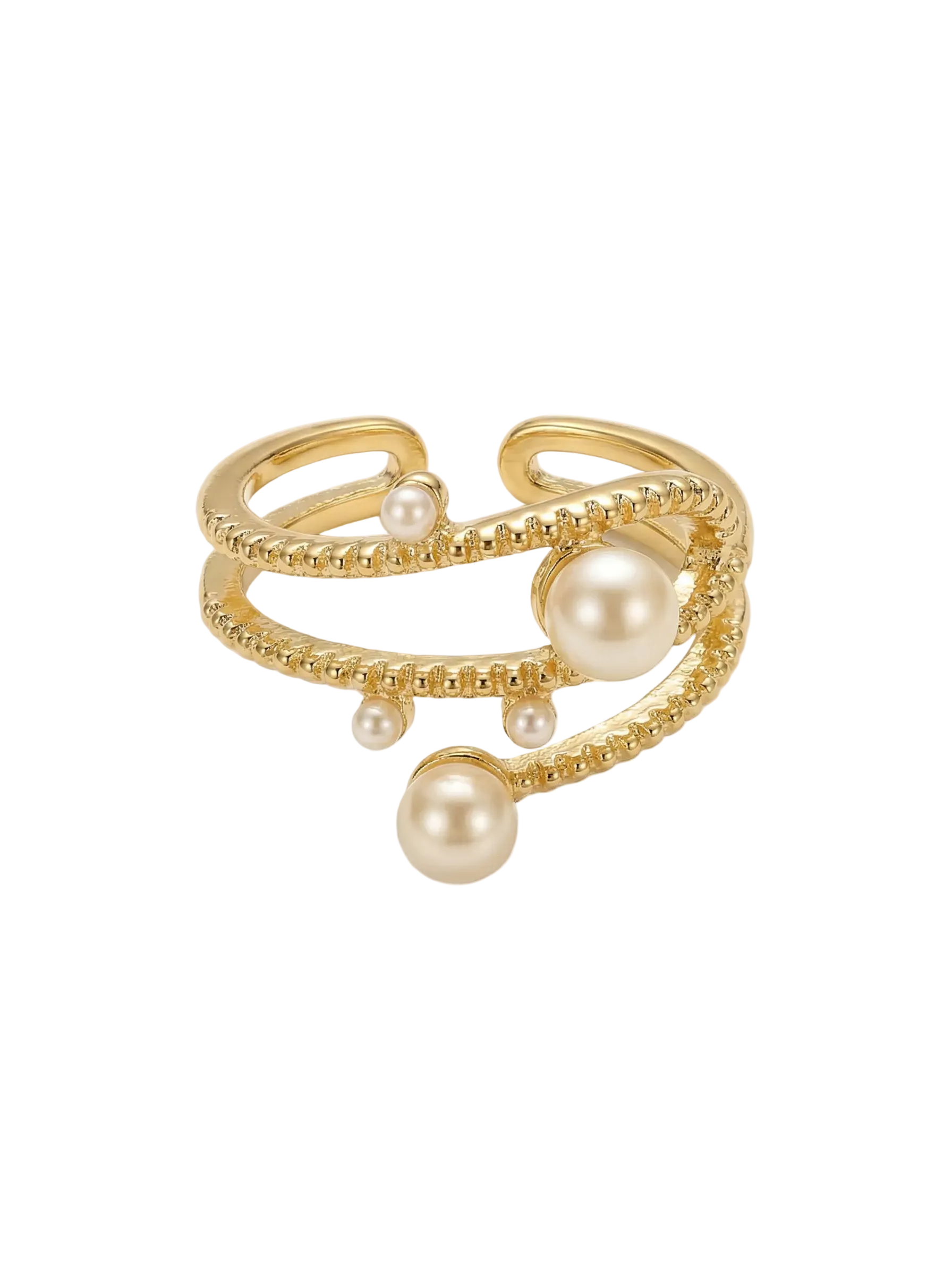 Structured Pearl Cascade Ring