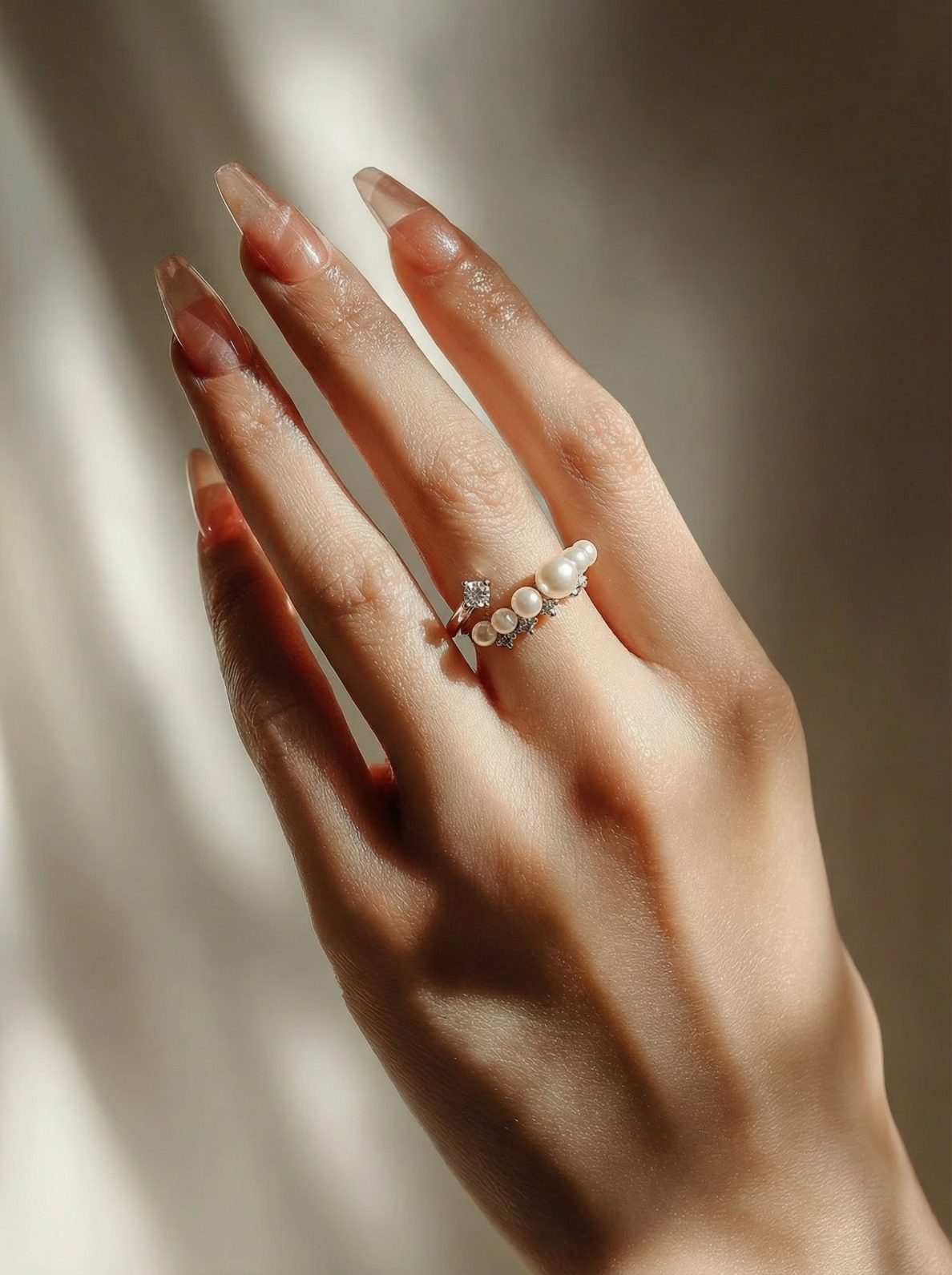 Pearl Curve Solitaire Ring