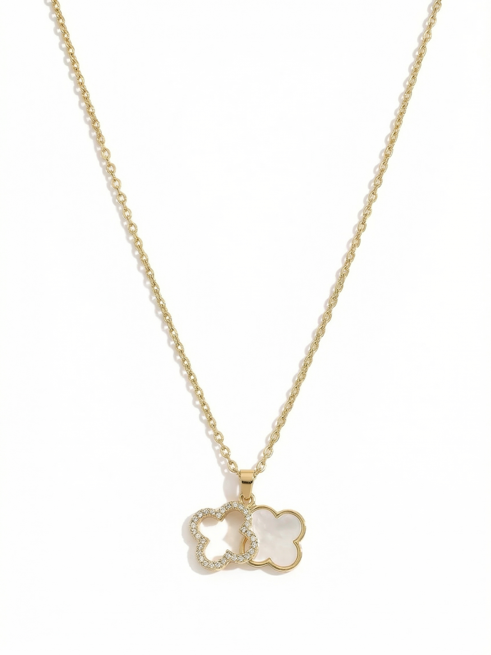 Double Clover Overlay Pendant Necklace