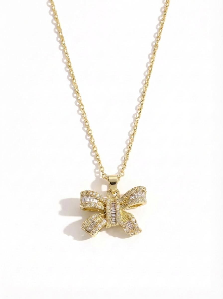 Pavé Bow Drop Pendant Necklace