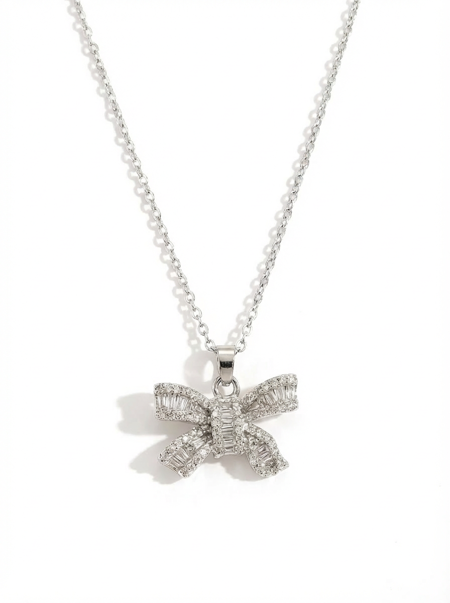 Pavé Bow Drop Pendant Necklace