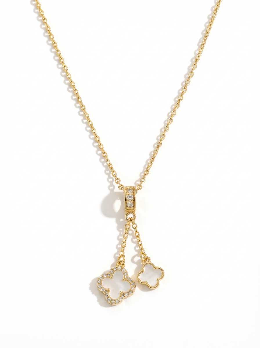 Off-Center Double Clover Lariat Necklace