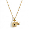 Gilded Lock & Four-Leaf Charm Necklace