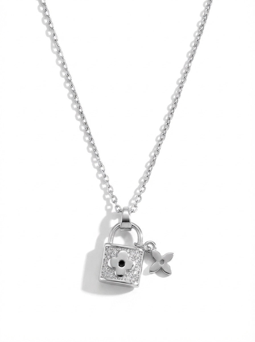 Gilded Lock & Four-Leaf Charm Necklace