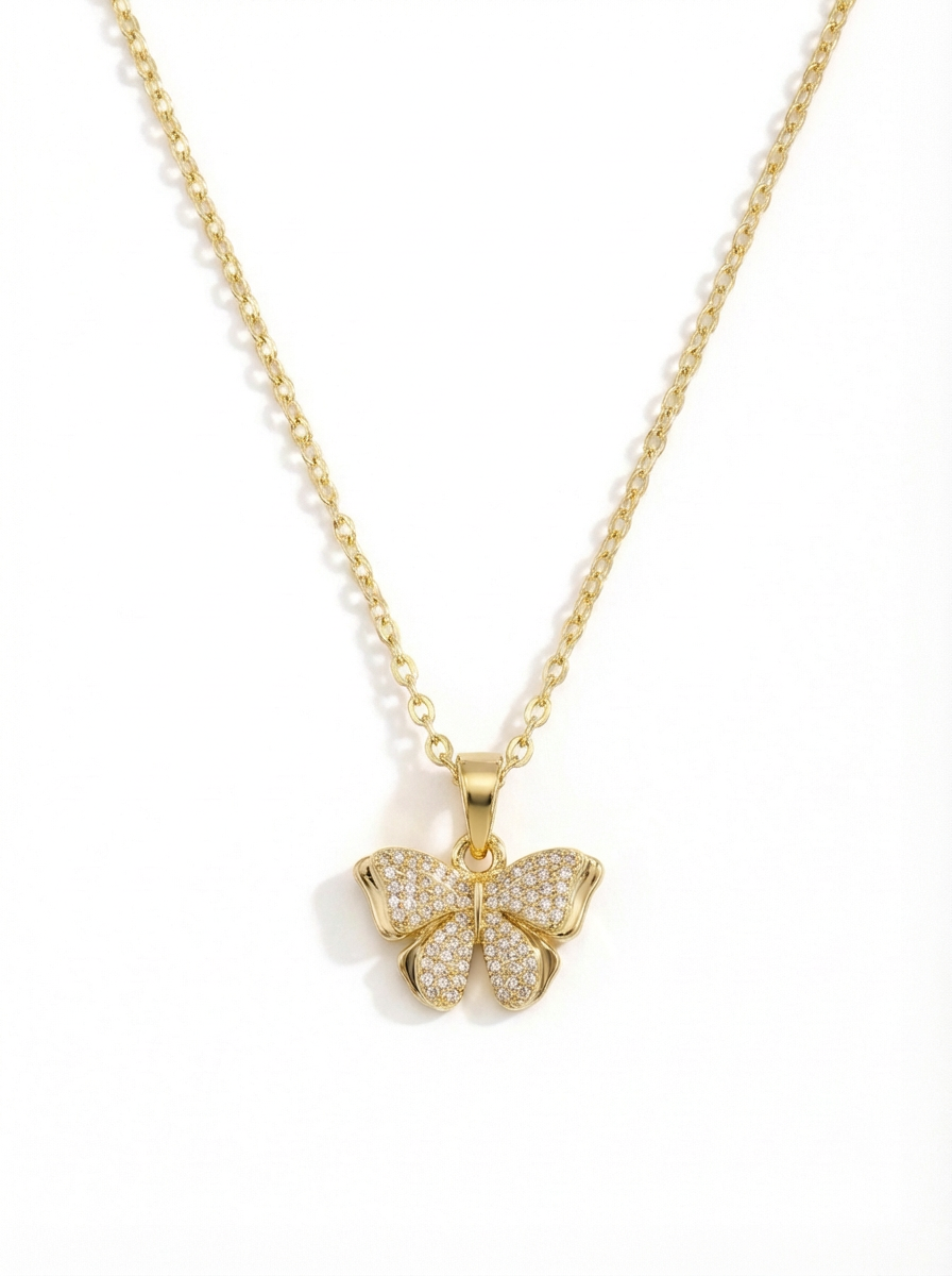 Dual-Layer Pavé Butterfly Necklace