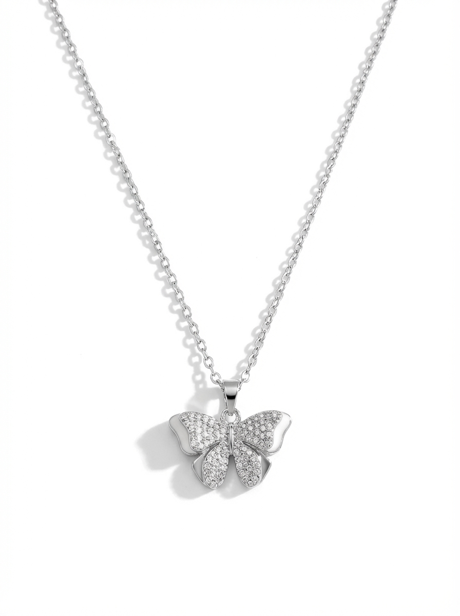 Dual-Layer Pavé Butterfly Necklace