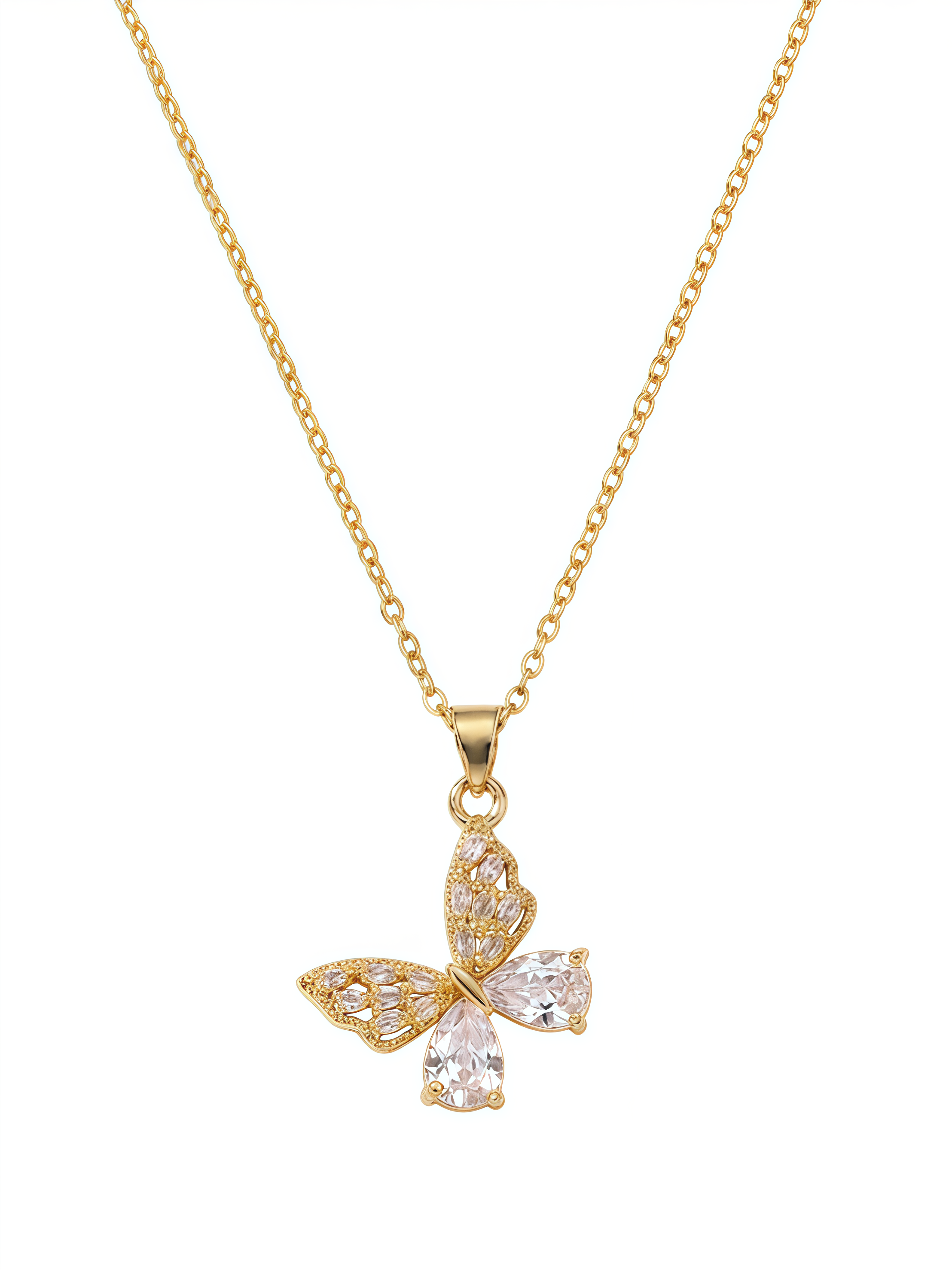 Open-Wing Crystal Butterfly Necklace