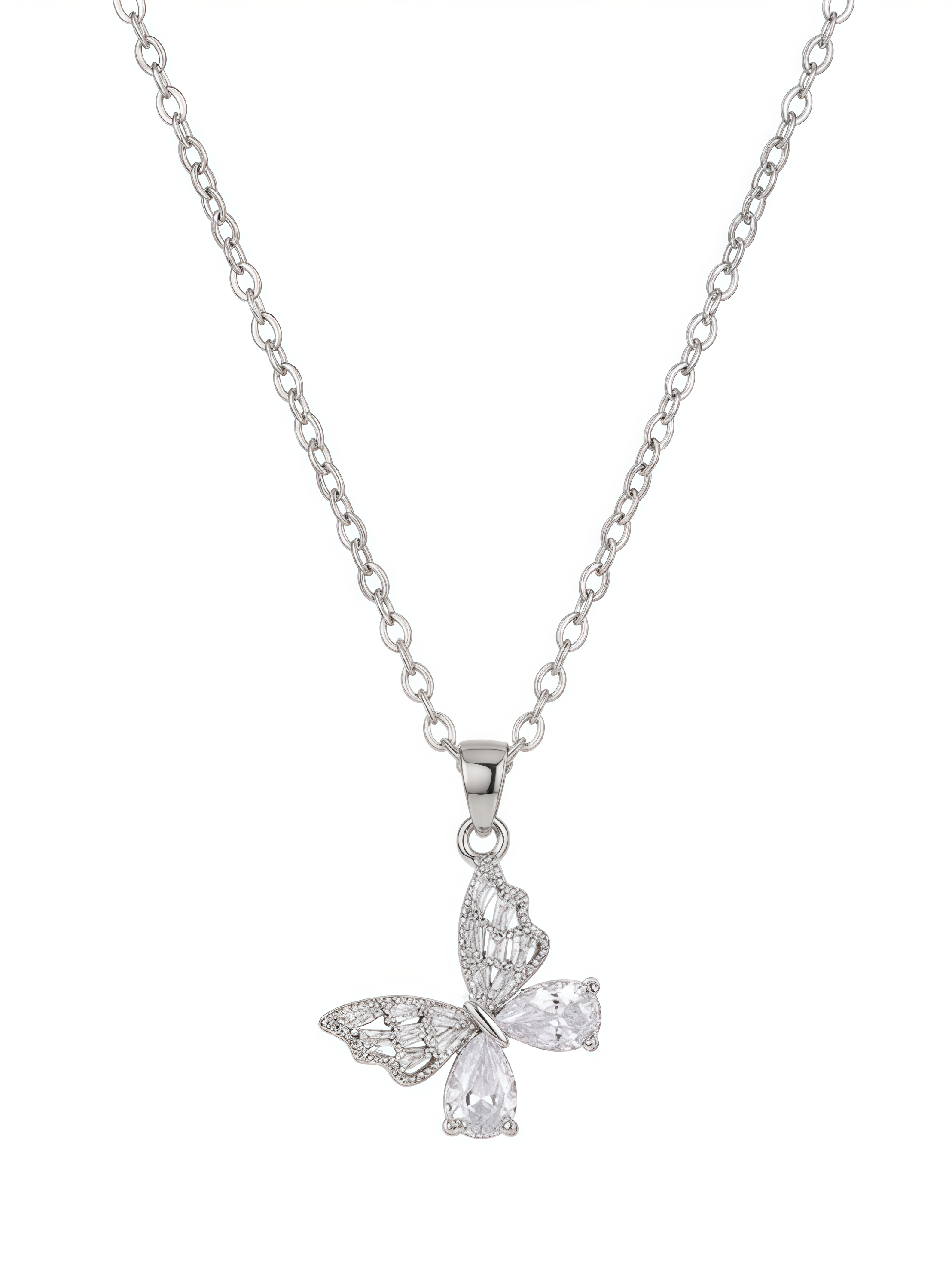Open-Wing Crystal Butterfly Necklace